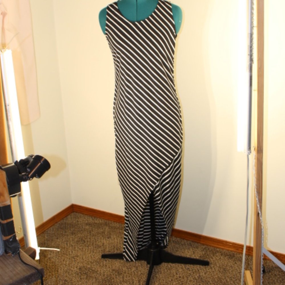 Black and White striped floor length dress size 10-